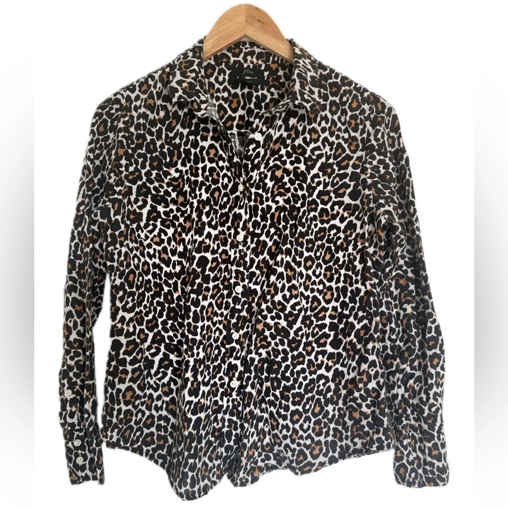 J.Crew Slim Leopard Print Button Down Shirt Long Sleeve Top Animal Print 4